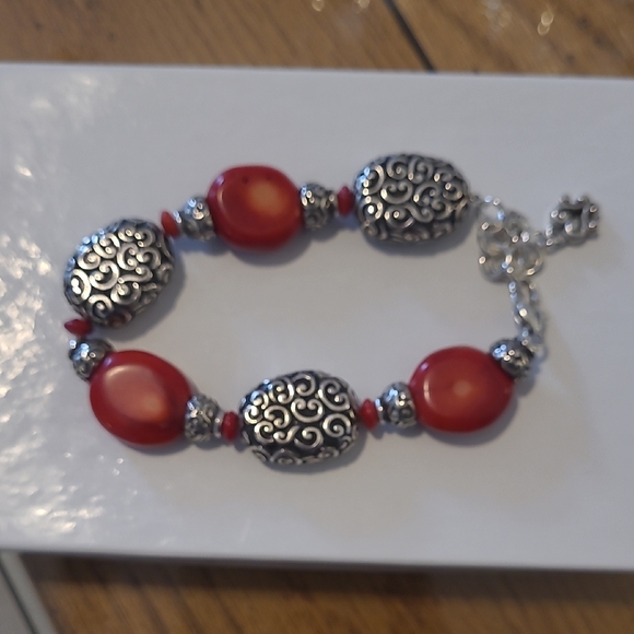 Brighton Jewelry - NWOT! Brighton Bracelet, Red,Silver,Black W/Cloth Bag! Measurement In Photos!